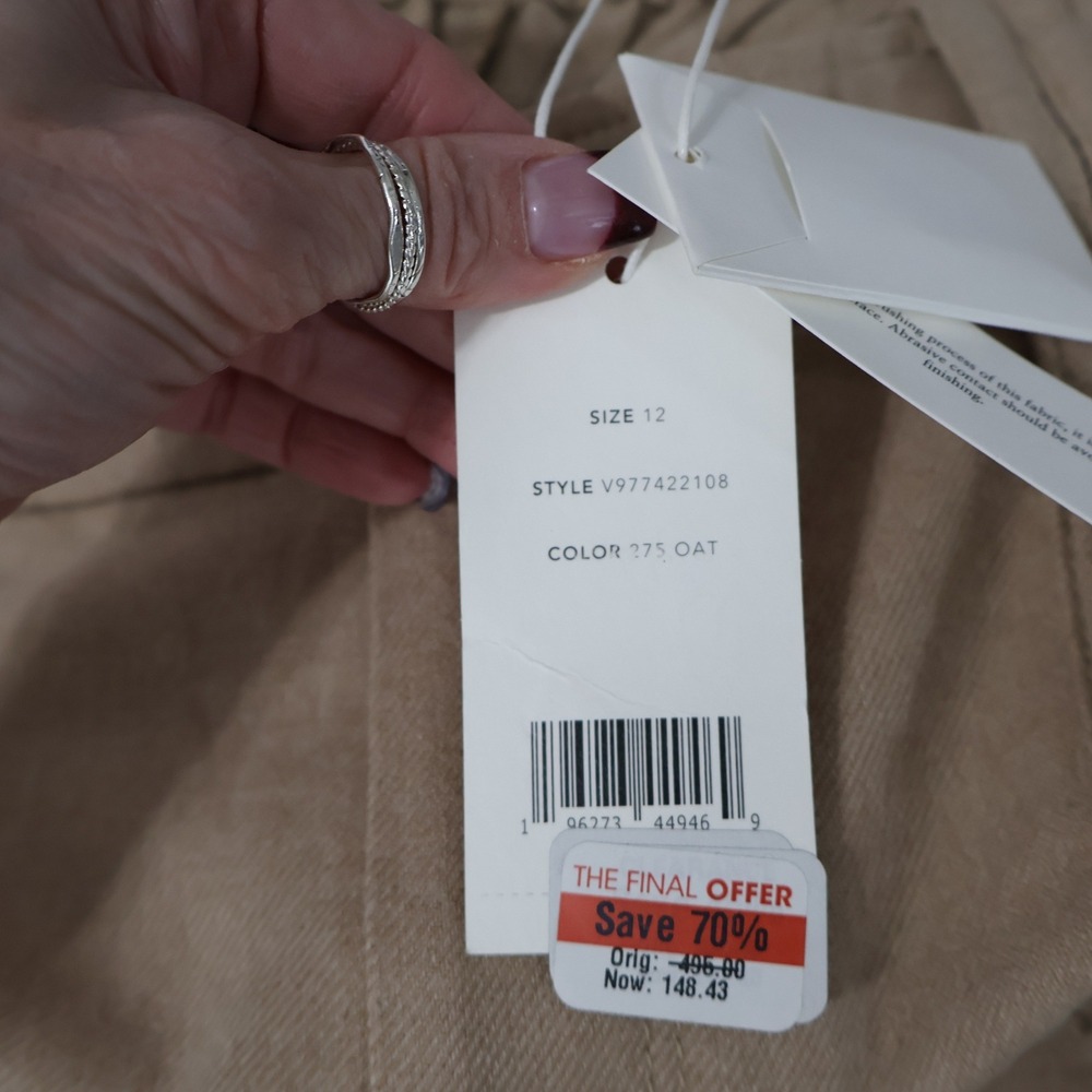 Vince Wide Leg Cargo Pant Women 12 Tan Utility High Rise E-Girl Granola Wool NWT - Picture 15 of 16